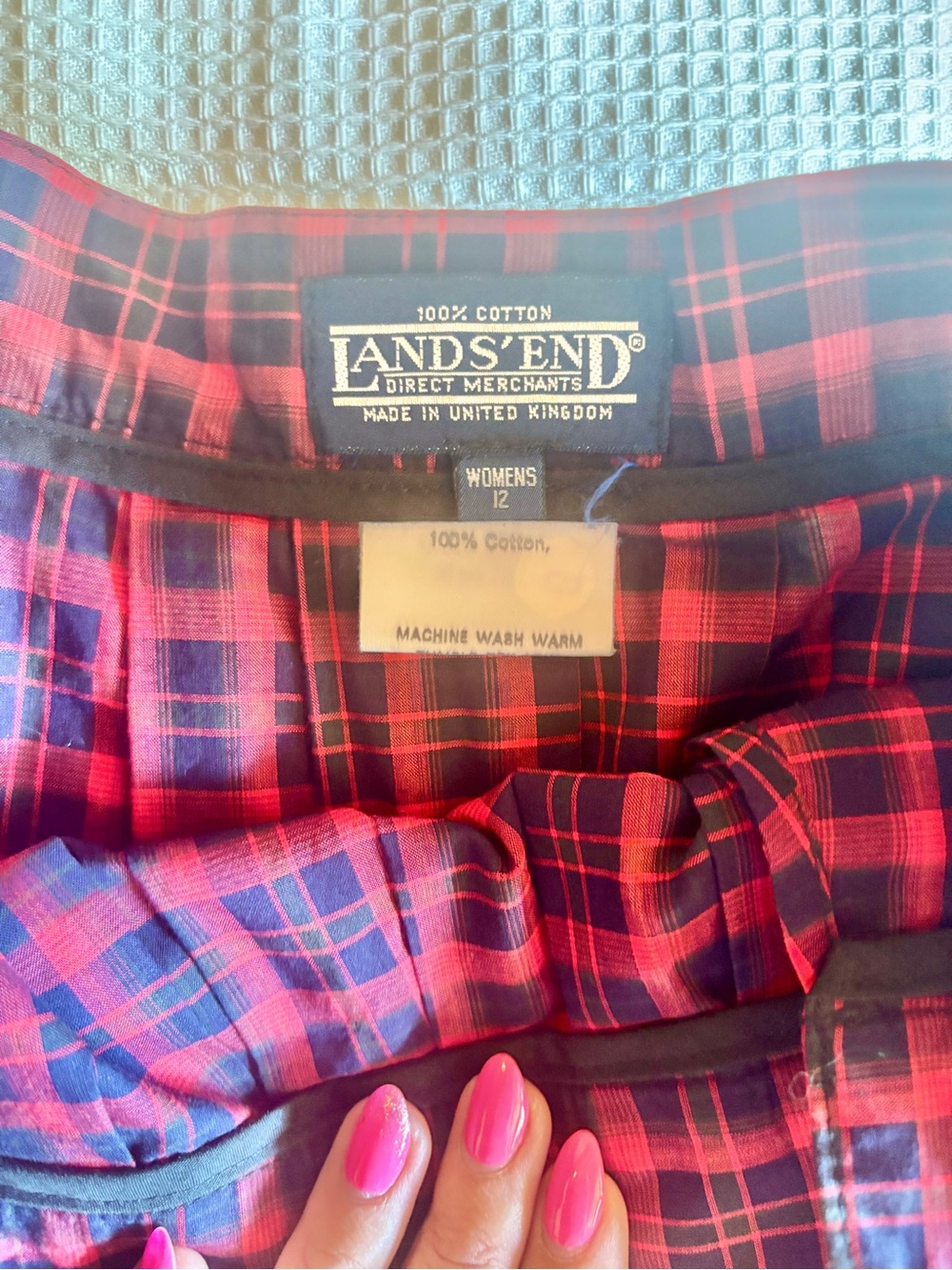 vintage lands’ end red navy plaid pleated midi skirt | tartan preppy academia - Picture 6 of 7